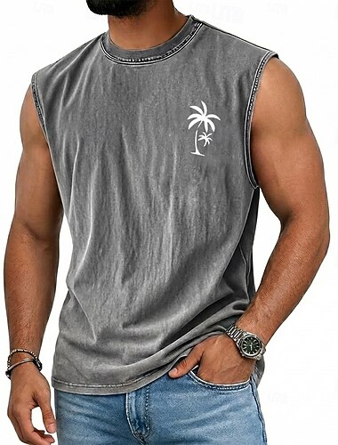  Homme Cocotier Débardeur T-shirt délavé à l'acide Sous-Vêtements Sans manches T-shirt Imprimé Graphique Col ras du cou Chemise Vacances Tropical Mode Quotidien Vacances Des plages Noir Marron Vert