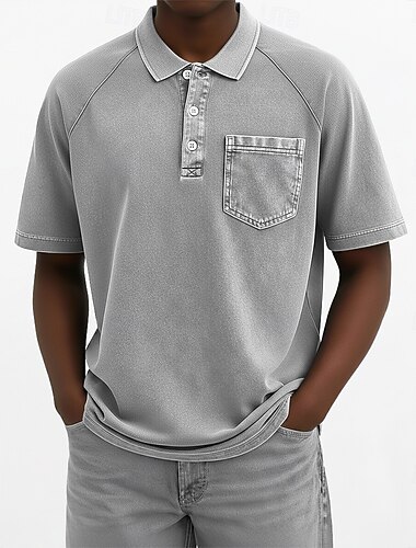  Voor heren Poloshirts Overhemd van 100% katoen met zure wassing Casual liiketoiminta Strijkijzer Korte mouw Modieus Basic Effen Kleur Zak Knop Zomer Lente blauw Diep Groen Donker Bruin Zwart Blozend