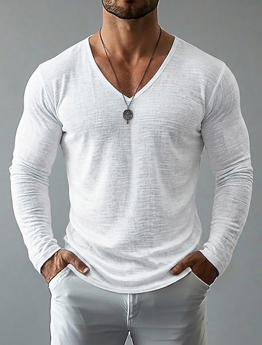  Herr T-tröja Linne T-shirt Långärmad V-hals Vår & sommar Sommar Vår Ensfärgat Dagligen Ledigt Gatustil Slät Ledigt Utomhus Gata Blå Sjöblå Svart Topp t-shirt för män