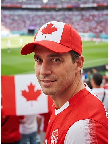  Heren baseballpet van polyester in de kleuren van de Canadese vlag, verstelbare pasvorm, ideaal voor voetbalfans, wedstrijddagen, evenementen voor voetbalsupporters, casual sportkleding en dagelijkse buitenkleding.