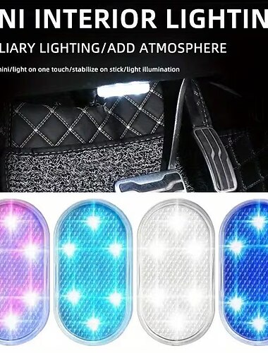  4 db-os vezeték nélküli LED-es belső hangulatvilágítás autóba, USB-s újratölthető érintésérzékelős mágneses, felragasztható korongfény a lábtérbe, ajtó-csomagtartóba, vízálló, kompakt hangulatlámpa,