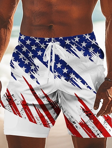  Herren 250. Jahrestag des Unabhängigkeitstages der USA am 4. Juli Amerikanische Flagge Gefütterte Shorts 2 in 1 Badeshorts Badeshorts Mittlere Taille Patriotisch Ferien Seitentaschen Mit