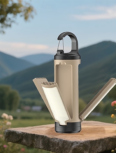  Lanterna de LED para camping, luz portátil dobrável de 3 folhas para barraca com visor digital, lâmpada recarregável com gancho, modos multicoloridos para equipamentos de camping e trilhas ao ar