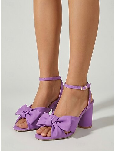  סנדלים עם עקב גבוה בצבע סגול לנשים - ארוחת ערב לחופשה עם רצועת קרסול אלגנטית &נעלי ערב לחוף הים