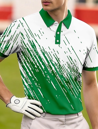  Herren Geometrisch Golf Sport-Poloshirts Kurzarm Polo-Shirts Hemden mit Kragen Lässig Athleisure Knöpfe Atmungsaktives Gewebe Frühling & Sommer Blau Schwarz Marineblau