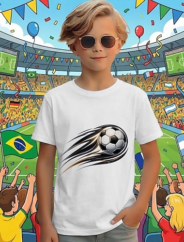  Jungen 3D Grafik Fußball T-Shirt Kurzarm 3D-Druck Sommer Frühling Sport Mode Streetwear Kinder 4-12 Jahre Rundhalsausschnitt Lässig Täglich Outdoor Normale Passform