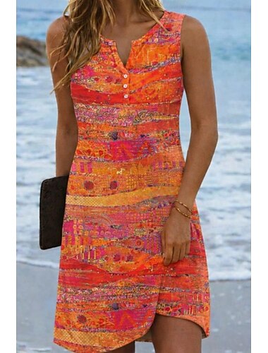  Femmes Mini Robe Robe d'Été Robe d'été Vacances Occasionnel Quotidien Plage Fête Coupe régulière Graphique Teinture par nouage Abstrait Sans manches Col en V Bleu Noir Orange Été Printemps