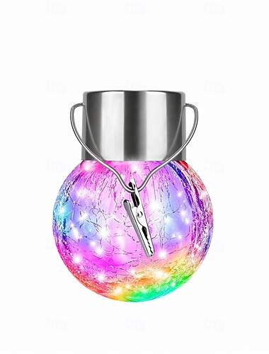  1 Packung hängende Solar-Lichterketten für den Außenbereich, wasserdichte LED-Kugellichter mit Rissglas-Optik, mit Haken für Garten, Hof, Zaun und Weihnachtsdekoration