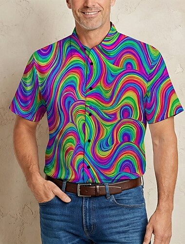  Retrò Vintage Hippie Anni '70 Camicia Maniche corte Hippie Disco Retrò Psichedelico Costume Per uomo Festival Musicale Feste Abbigliamento quotidiano Adulti Camicia Primavera & Estate