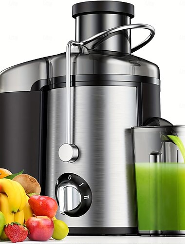  Máquina extractora de jugo, extractora centrífuga con tolva de alimentación de 7,6 cm de ancho para frutas y verduras enteras, extractor de jugo de acero inoxidable de 2 velocidades, fácil de limpiar.