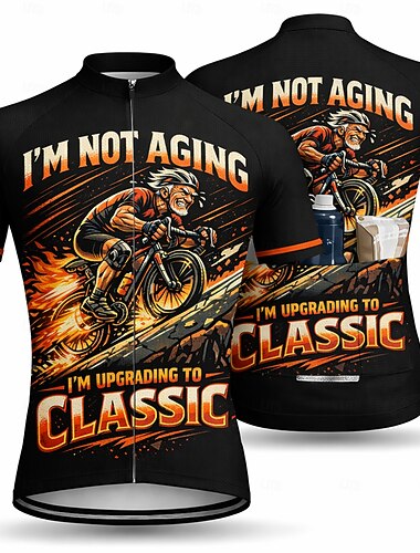  Herr Cykeltröja Downhilltröja Underskatta aldrig en gammal man med cykel Kortärmad Cykel T-tröja med 3 bakfickor UV-resistent Torkar snabbt Med fickor Dragkedja fram sporter Orange Kläder