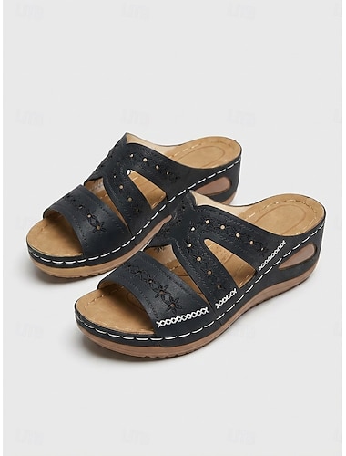  naisten kesäiset avokärkiset liukusandaalit – pehmustettu pohja, jossa on leikattu muotoilu, saatavana useissa väreissä arkivaatteisiin