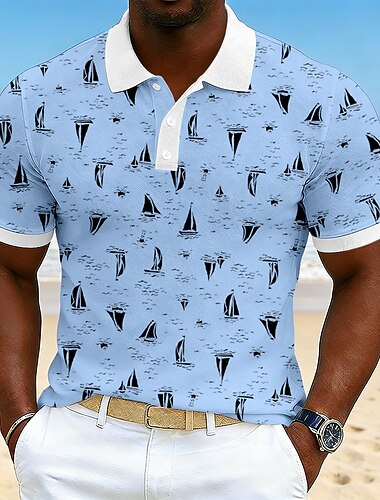  Férfi Grafika Hawaii pólóingek Rövid ujjú Pólóingek Galléros ingek Alkalmi Sportruházat Nyaralási viselet 3D nyomtatás Gombok Jól szellőző háló Tavaszi nyár Medence Fehér Arcpír rózsaszín