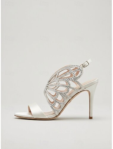  női ezüst strasszköves sarkú szandál – elegáns, nyitott orrú tűsarkú szandál esküvői vendégeknek, városi esküvőknek &esti bulik