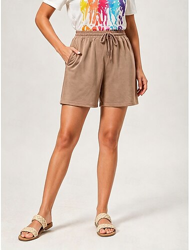  نسائي برمودا شورت العطلة أساسي باختصار خصر عالي راحة قابل للبسط مناسب للبس اليومي الأماكن المفتوحة رمادي فضي أصفر أرضي أسود أبيض الصيف الربيع عادي