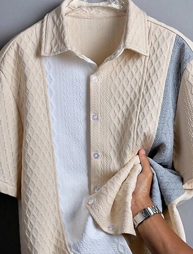  Herren Hemd Freizeithemd Knopfhemd Jacquard-Hemd Blau Schwarz Rosa Aprikose Kurzarm Farbblock Hemdkragen Lässig Täglich Fronttasche Bekleidung Elegant Mode Lässig