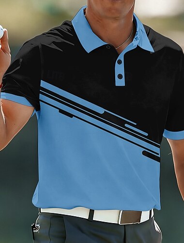  Per uomo Geometrico Golf Polo Sportivi Manica Corta Magliette polo Camicie con Colletto Casual Athleisure Bottoni Tessuto retato traspirante Primavera & Estate Blu Nero Viola