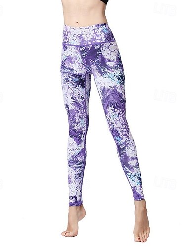  Mulheres Calças de Pilates Calças de ioga Levantamento de Butt Ruched Cintura Alta Treino de Ginástica Corrida Ginástica Leggings Calças Floral Ametista Branco Azul Esportes Roupas Esportivas