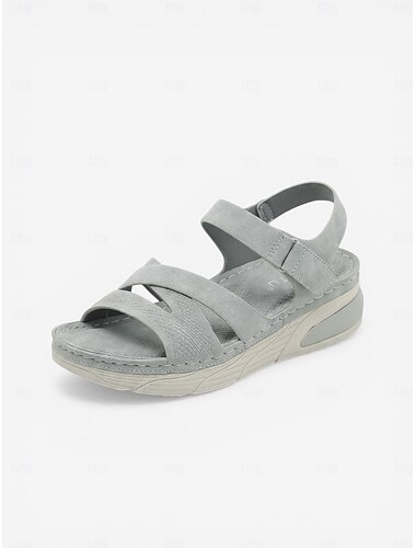  Comfortabele grijze damessandalen met voetboogondersteuning – lichtgewicht, gevoerde sandalen met enkelbandje, zachte casual schoenen voor reizen, winkelen en wandelen in de buitenlucht. &alledaagse