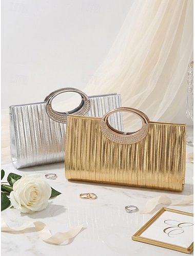  Elegante Damenhandtasche aus Kunstleder, verschiedene Farben, Strassverzierungen, Kettenriemen zum Tragen über der Schulter oder quer über dem Körper, perfekte Abendclutch für Hochzeiten, Partys und