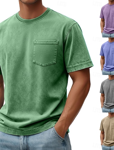  SoftFade™ Férfi Póló 100% Pamut Savas Mosott Póló Rövid Ujjú Kerek Nyak Őszi Egyszínű Retro Vintage Hétköznapi Vintage Stílus Szövet Festett Koptatott Hétköznapi Világoskék Barack Rózsaszín Póló