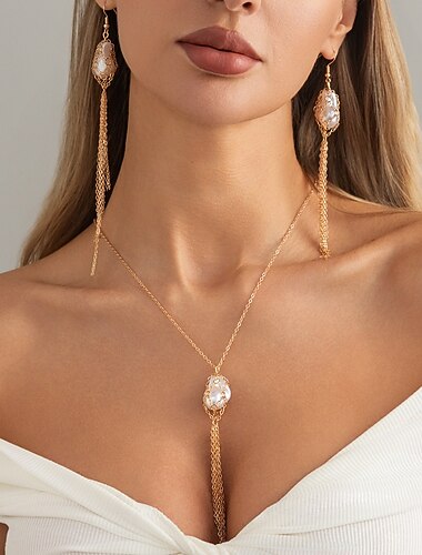  Set di orecchini 2 Perla Perla Orecchini Collana Per donna Di tendenza Irregolare Parure di gioielli Per Feste