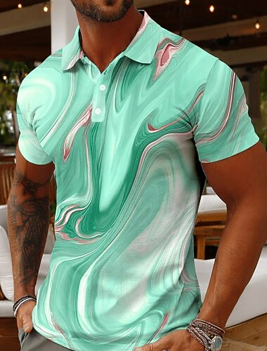  Per uomo Marmo Polo Manica Corta Magliette polo Camicie con Colletto Casual Streetwear Athleisure Abbigliamento quotidiano Stampa 3D Bottoni Tessuto retato traspirante Primavera & Estate Blu Verde