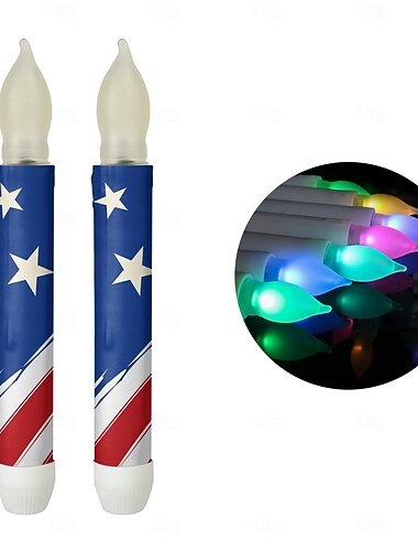  6-pakninger LED-lys flammeløse koniske lys med fjernkontroll, patriotiske batteridrevne LED-lys med rødt, hvitt og blått flaggmønster, perfekt for hjemmedekorasjoner på uavhengighetsdagen.