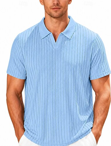  Per uomo Polo Top a Maglia a Coste Casuale Lavoro Bavero Colletto Polo a Coste Manica Corta Essenziale Moderno Semplice Testurizzato Bottoni Raffreddamento Primavera & Estate Blu Bianco Giallo Grigio