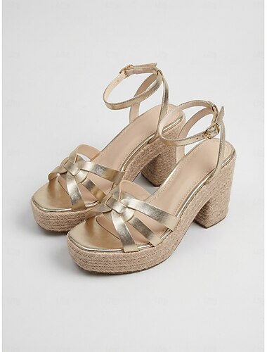  Sandales élégantes à brides dorées pour femmes - espadrilles confortables à talons carrés pour les mariages en extérieur et les vacances d'été &complexes balnéaires de luxe