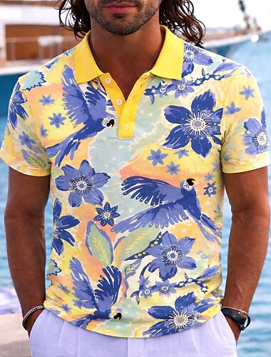  رجالي حيوان قمصان بولو هاواي كم قصير قمصان البولو Lapel ملجأ ملابس الرياضة ملابس العطلة طباعة ثلاثية الأبعاد Buttons للربيع والصيف أزرق أصفر وردي بلاشيهغ