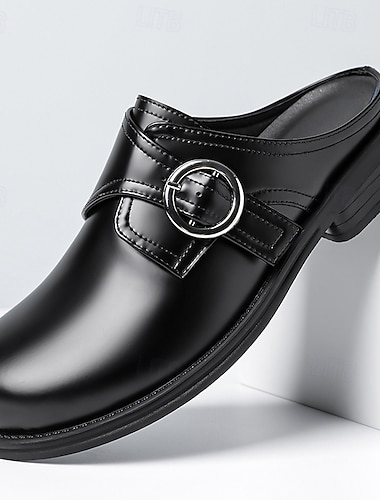  Herresko i svart i kunstskinn, stilige slip-on-sko til kontoret, formelle arrangementer og hverdagskomfort