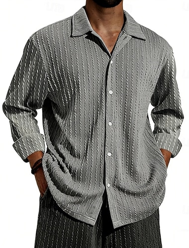  Per uomo Camicia Camicia casual Camicia con Bottoni Camicia Jacquard Blu Nero Bianco Borgogna Blu marino Manica Lunga Semplice Colletto a Camicia Casuale Quotidiano Bottoni Abbigliamento Elegante