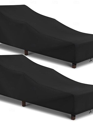  Capa impermeável para espreguiçadeira de pátio, pacote com 2 unidades, para cadeiras de piscina com almofadas empilháveis e móveis de exterior, 203 cm x 76 cm x 66 cm (altura), preta.