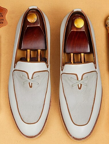  Męskie, najwyższej jakości, skórzane, białe, wsuwane, eleganckie, formalne buty wizytowe dla pana młodego, gości weselnych, na przyjęcia, bankiety i w stylu eleganckiego dżentelmena