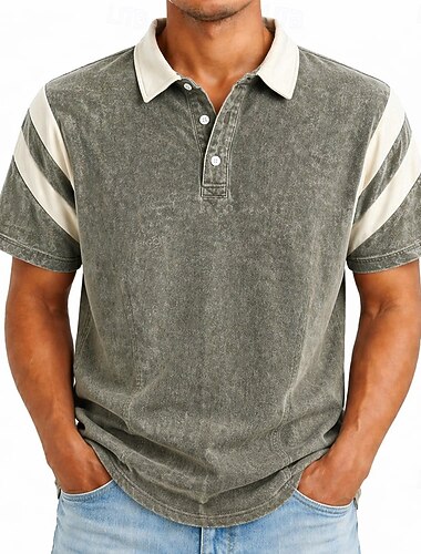  בגדי ריקוד גברים חולצות פולו חולצה 100% כותנה חומצה קזו'אל חגים דש שרוולים קצרים אופנתי בסיסי אחיד עם טקסטורה כפתורים וינטאג' קיץ אביב פול כחול נייבי סגול תלתן חאקי אפור חולצות פולו