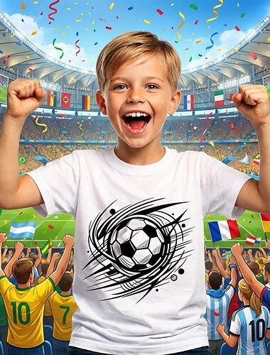  100% Baumwolle Kinder Jungen Weiß Grafik Fußball T-Shirt Bluse Rundhalsausschnitt Kurzarm Outdoor Sport Alltagskleidung Mode Streetwear Designer Drucken Sommer