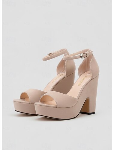  Nude suède platform sandalen met blokhak voor dames - stevige enkelbandhakken voor uitgaansgelegenheden en cluboutfits