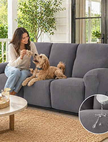  Stretch-Sofabezüge für 3-Sitzer-Relaxsessel, burgunderfarben, wasserdichte Sofabezüge für Relaxsessel mit Seitentasche, 8-teiliges Set, rutschfester Sesselbezug für Standard-3-Sitzer-Relaxsessel,