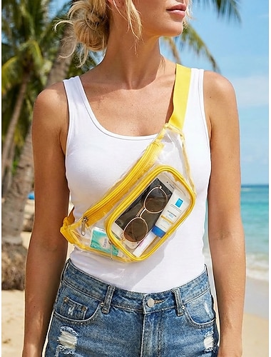  Sac bandoulière et banane transparent en PVC pour femme, sac multicolore transparent avec bandoulière réglable et plusieurs façons de le porter, sac élégant de grande capacité pour les vacances à la plage et une utilisation quotidienne décontractée