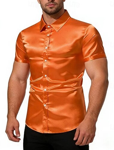  Per uomo Camicia Camicia in raso Camicia elegante Camicia con Bottoni Tinta unica All'aperto Lavoro Nero Bianco Giallo Rosso Manica Corta Collo ripiegato Estate Primavera Abbigliamento Bottoni