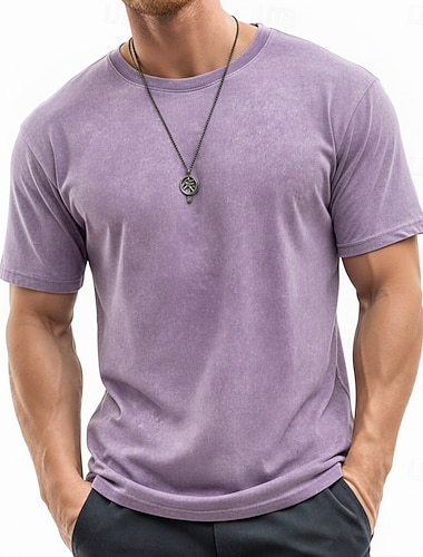  Homme Chemise 100% coton délavée à l'acide Manche Courte Col ras du cou Été Uni ancien Occasionnel Teinture en vêtement Délavé Occasionnel Vêtements de rue Bleu Noir Rose Dragée T-shirt haut de gamme