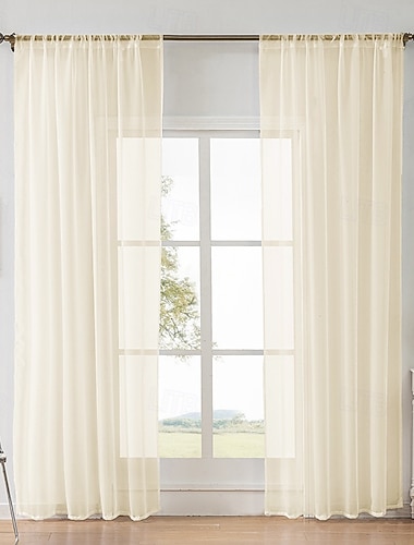  Weiße, transparente Gardinen, 84 Zoll lang, für das Schlafzimmer – lichtdurchlässige Gardinen, 1 Paneel, elegant &Luftiger, atmungsaktiver, strukturierter Voile-Halbvorhang mit Stangendurchzug, B 42 x