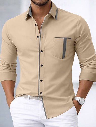  Herren Hemd Kleidhemd Durchgeknöpft Hemd Bügelfreies Hemd Knopfhemd Farbblock Lässig Täglich Weiß Rote Marineblau Kaki Langarm Umlegekragen Frühling Frühling & Herbst Bekleidung Patchwork