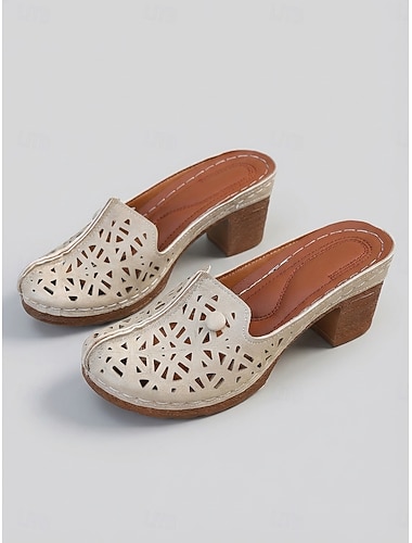  mules beige da donna con tacco a blocco – mules comode con punta chiusa e traforata per giardino, casual &abbigliamento quotidiano