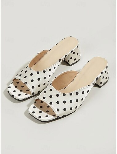  Sandales à pois pour femmes, à talons carrés – mules ouvertes, style rétro chic, idéales pour la plage, les vacances sur une île ou en station balnéaire. &vêtements d'été