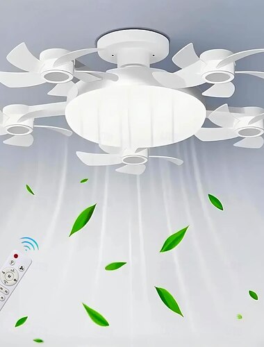  Ventilador de techo con luz, mando a distancia, 3 velocidades, 3 colores, 2 temporizadores, motor silencioso, bombillas E26/E27, aspas plegables, para salón o dormitorio.