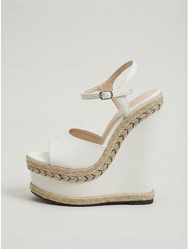  Sandalias blancas de plataforma con cuña para mujer, tacones de fiesta con tira al tobillo y punta abierta para eventos de verano y salidas nocturnas. & vacaciones