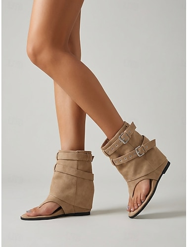  Zwarte dameslaarsjes met middelhoge hak en teenslipper - stoere laarsjes van imitatieleer met drie gespen, perfect voor muziekfestivals en rave-outfits. &stedelijke streetwear