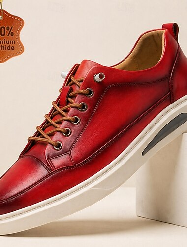  Baskets montantes en cuir rouge pour homme, en cuir souple de qualité supérieure, élégantes et urbaines, parfaites au quotidien, au bureau et pour les occasions décontractées chics.